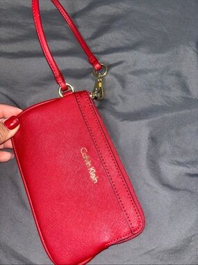 Calvin Klein Red Mini Wristlet with Gold Hardware